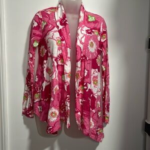 LILLY PULITZER Pink Multi Floral Wrap Lightweight Jacket Size Small 100% Cotton